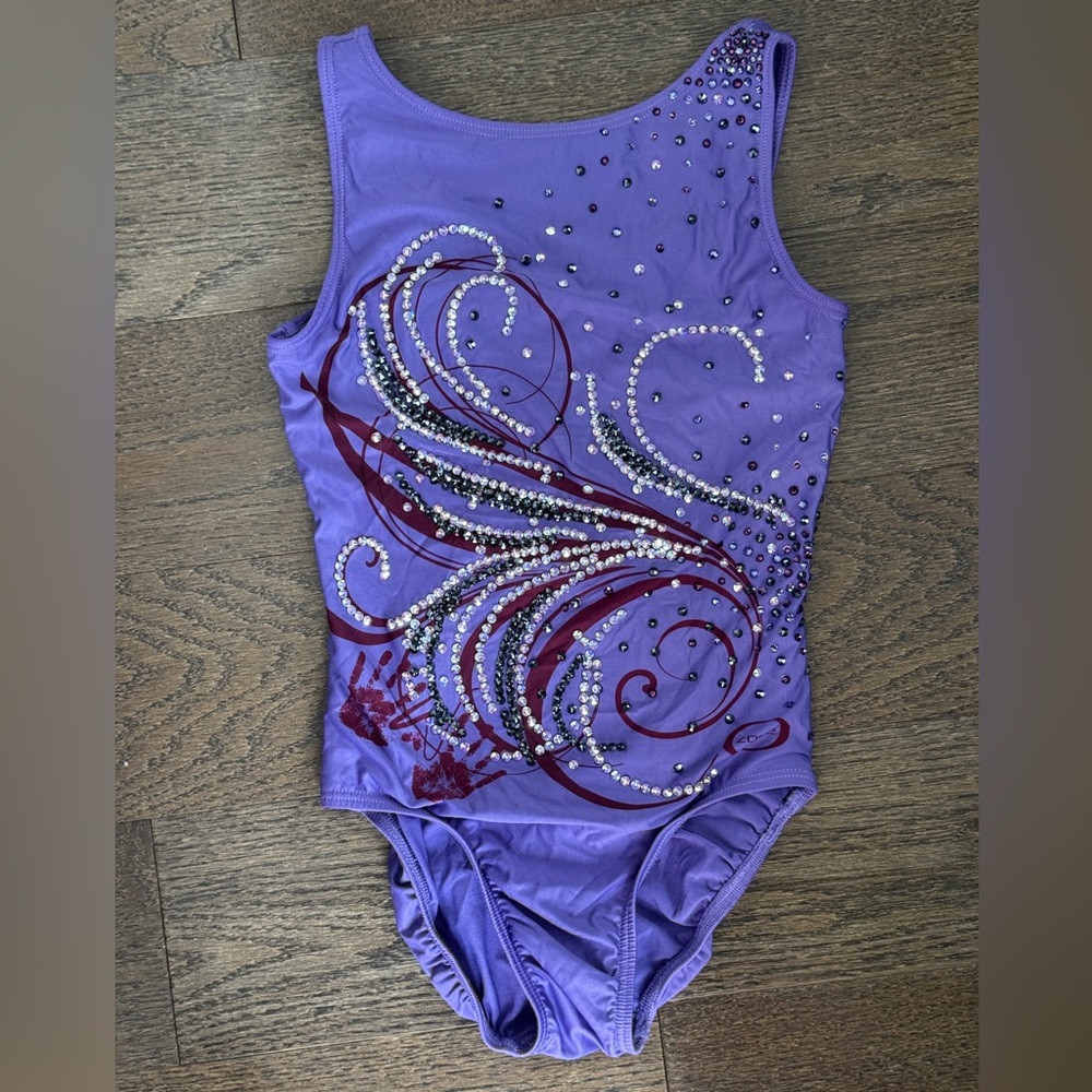 Custom dyed Chalk Warrior Red Ribbon Swarovski Embellished Gymnastics Leotard